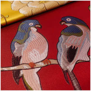 抱红木家具中式坐垫面料批发枕花鸟高精密布沙发织锦缎面料提花新