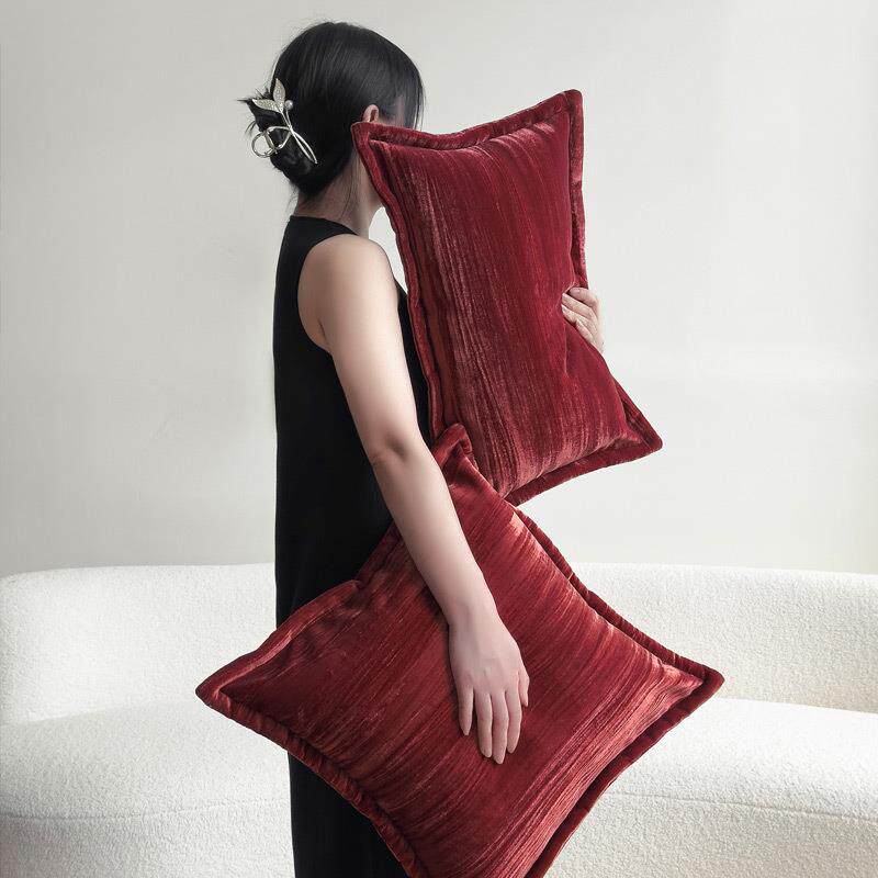 新款直销法式中古复古红色丝绒别墅客厅沙发抱枕套高级感轻奢家用