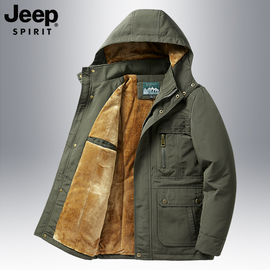 jeep吉普加绒加厚外套，男冬季户外工装棉服多口袋休闲运动夹克