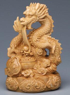 崖柏木雕盘龙家居摆件 实木精雕祥龙福禄车载装饰工艺品活动