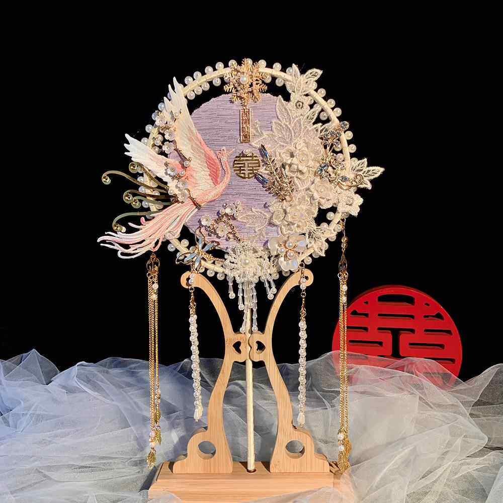 浅紫色仙气新娘结婚团扇中式古风婚礼DIY材料包高级感秀禾喜扇子