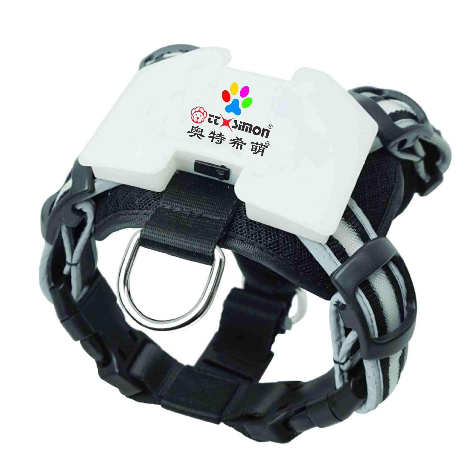 LED宠物胸背带 网格软垫防冲撞尼龙发光胸背带 牵引胸背