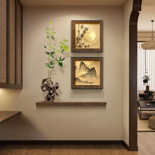 竹报平安中式玄关装饰画宋美学过道走廊尽头挂画入户门软装壁画