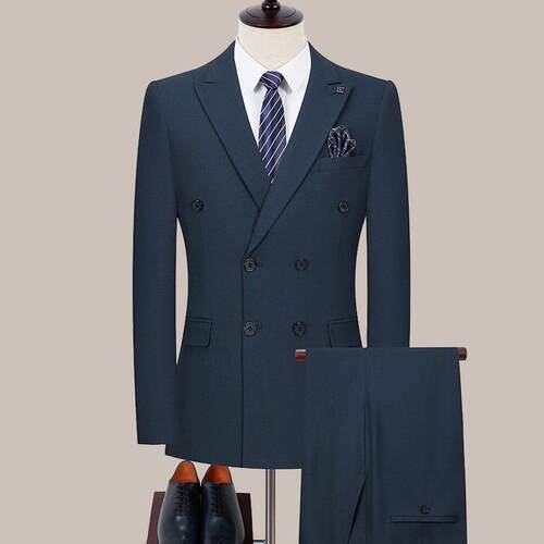 双排扣西装男套装英修身商务职伦正装礼服业季春时尚新郎6189-L结