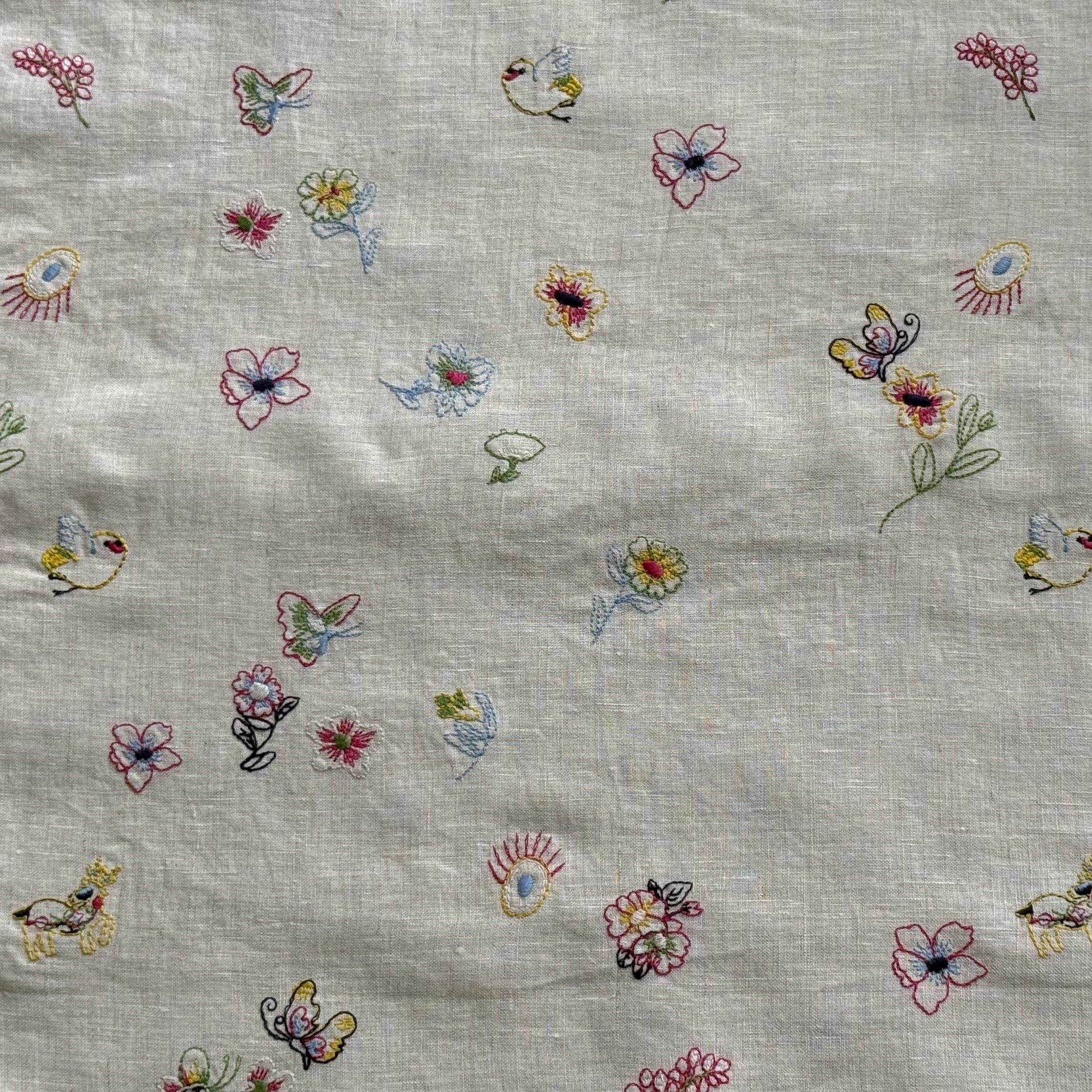 尘染雨露麻绣花布料纯亚麻本色夏季防晒衣衬衫裤子亲子装 diy面料