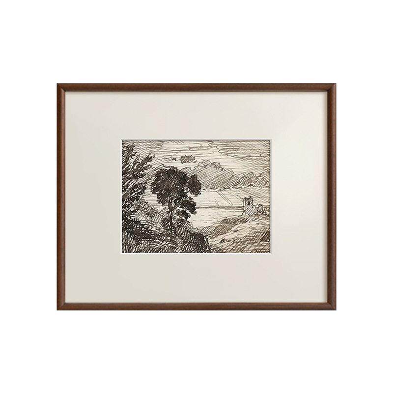 素描森林风景画》法式中古风小众艺术挂画北欧复古客厅玄关装饰画