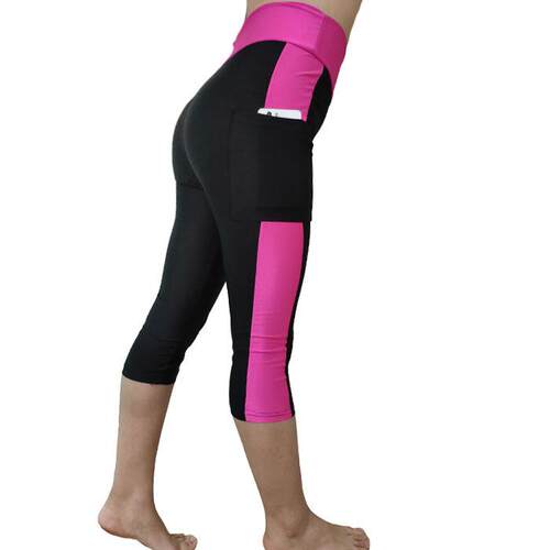 Seven inch pants with side pockets, high waisted elastic