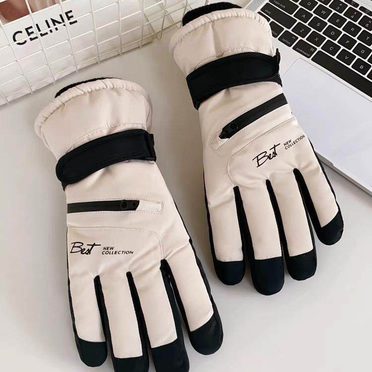 时尚冬季加绒加厚保暖男女滑雪手套简约手套骑行防风北极绒