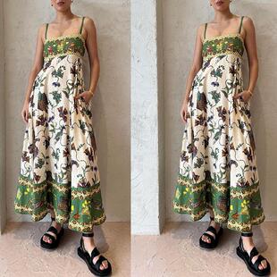 Printed Colorful Large Swing Dress Women Strap