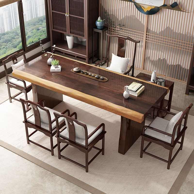 新中式茶桌全实木自然边大板泡茶台客厅泡茶办公室功夫茶桌椅组合