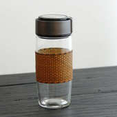 中式 国潮手工竹编玻璃杯复古编织杯子外带旅行水杯耐热高硼硅防烫