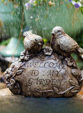 聚汉欢迎欢迎门牌创意大院杂货装饰摆件水泥鸟石碑文雕花花园