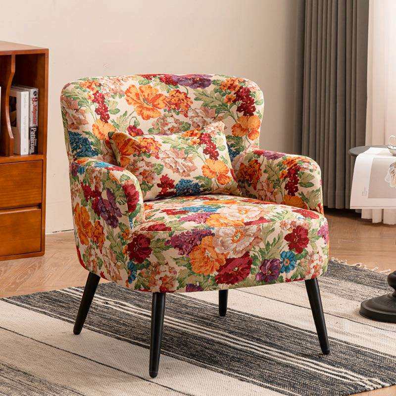 美式轻奢单人沙发复古乡村小户型阳台客厅卧室花布懒人沙发椅组合
