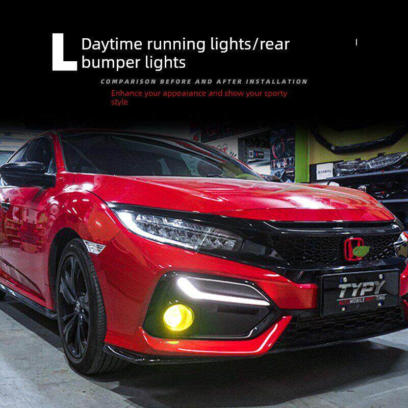 适用于两厢思域L型原车日行灯改装野马灯流光LED雾灯typer后杠灯