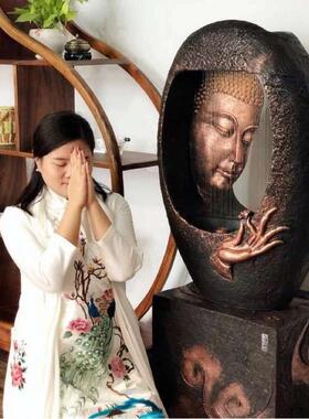 佛像流水喷泉家居客厅玄关招财装饰品公室加湿器树脂工艺品摆件