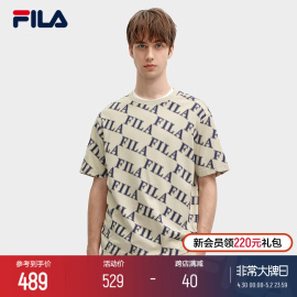 FILA 斐乐男子针织短袖衫2024春时尚休闲满印宽松纯棉T恤