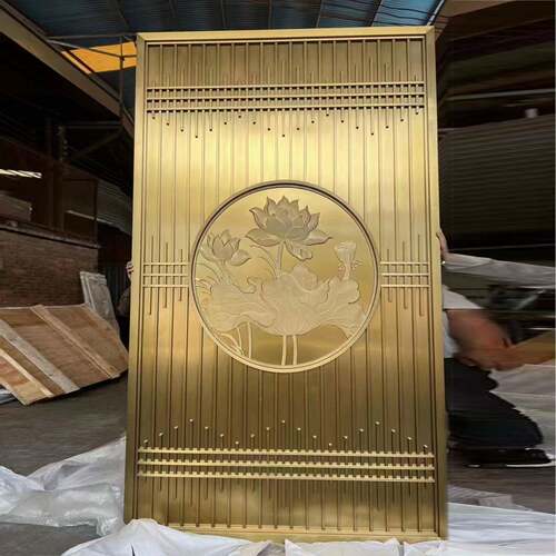 酒店大堂艺术雕花格栅金属雕刻隔断客厅入户玄关不锈钢荷花屏风