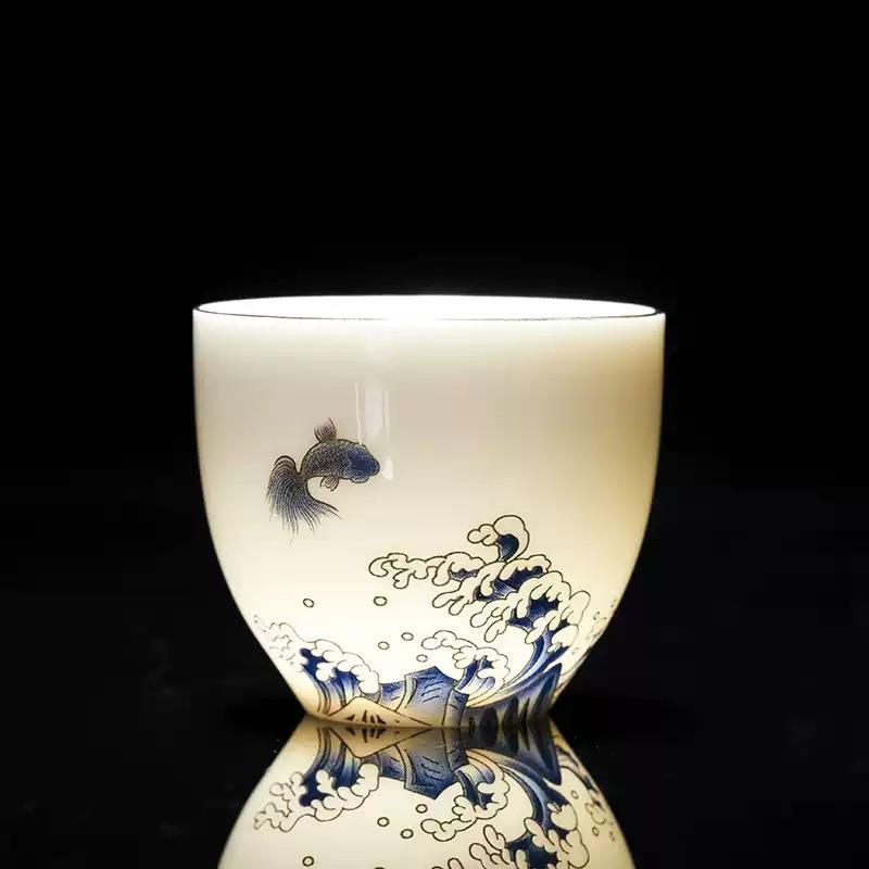 户外EYS便旅装携式功夫行茶具纳套鱼浪茶壶白瓷整套装随身简易收