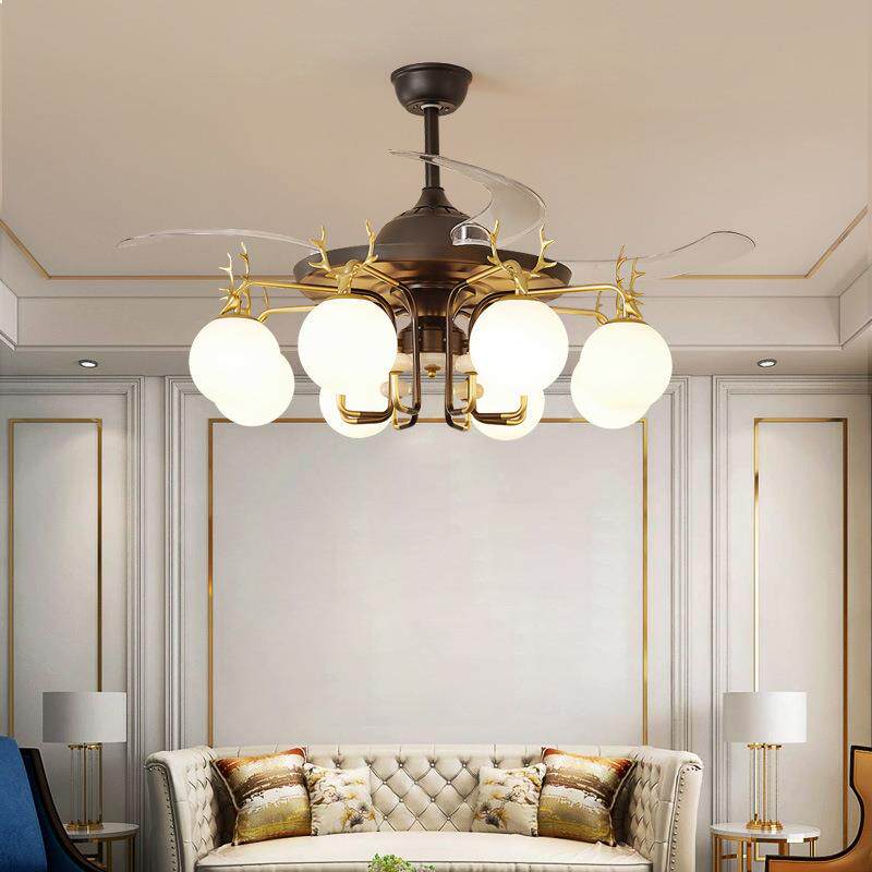 美式客厅吊灯餐厅北欧吊扇灯欧式家用现代简约轻奢卧室隐形风扇灯