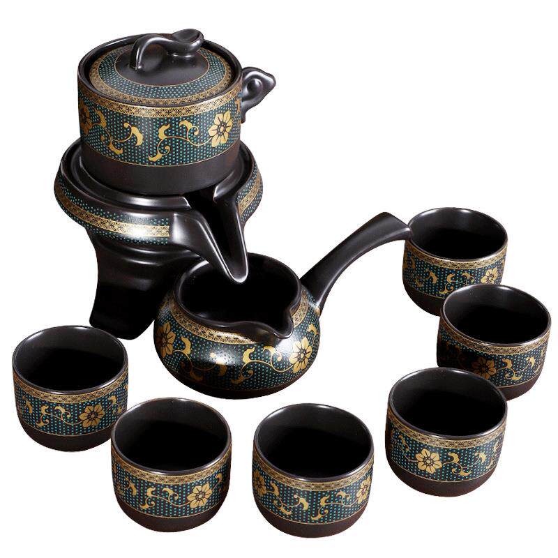 懒人自动茶具套装家用功夫时来运转冲茶器整套石磨盘泡茶壶茶杯
