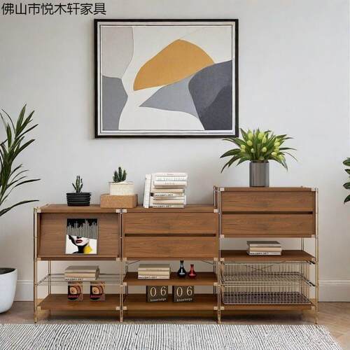 落地置物收纳柜中古风家具扫地机器人置物架客厅矮柜杂志柜陈列柜