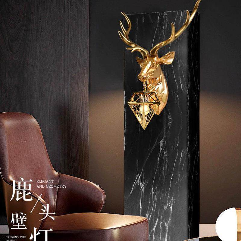 招财鹿头壁灯创意几何客厅背景墙卧室楼梯玄关酒店会所工程灯装饰