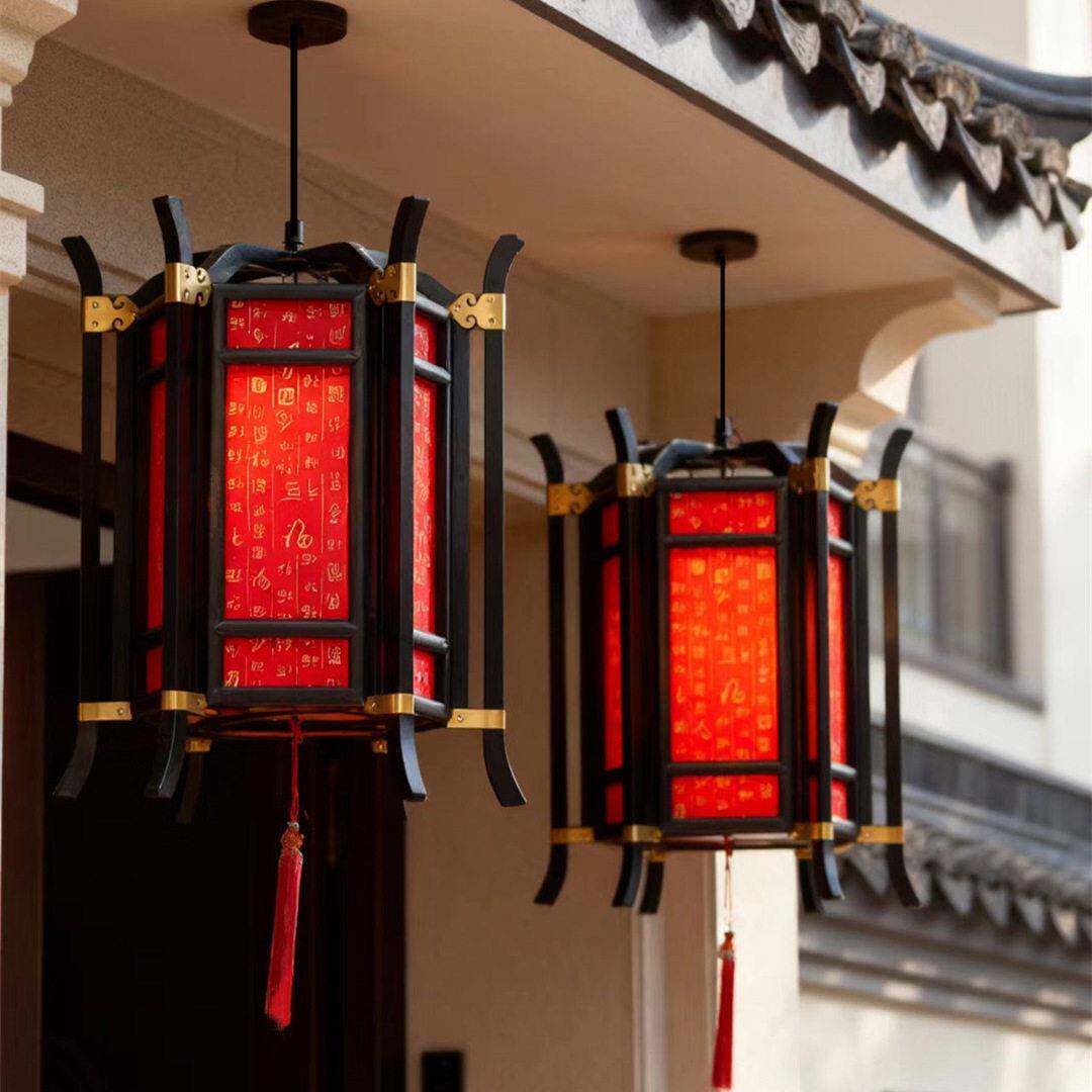 中式仿古实木六角宫灯喜庆乔迁红福灯笼国风节庆大门新年装饰灯笼