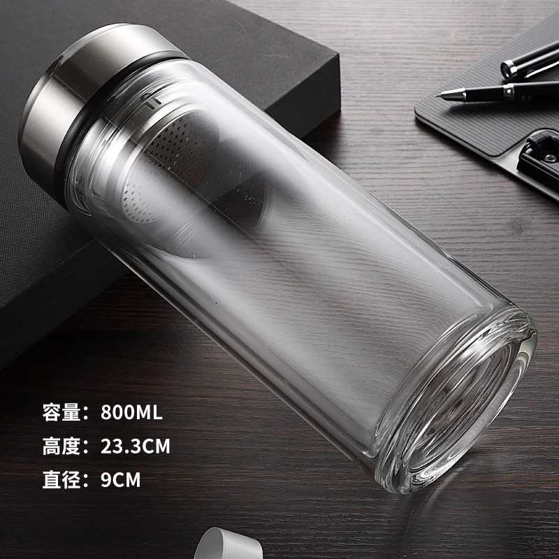 水中神玻璃杯双层厚底杯带盖透明隔热杯泡茶旅行大容量水杯子礼品