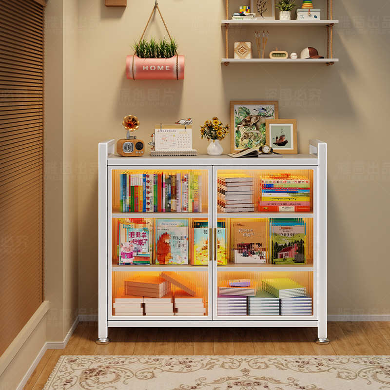 钢制书架置物架多层家用儿童卧室书柜储物柜一体靠墙落地展示柜子