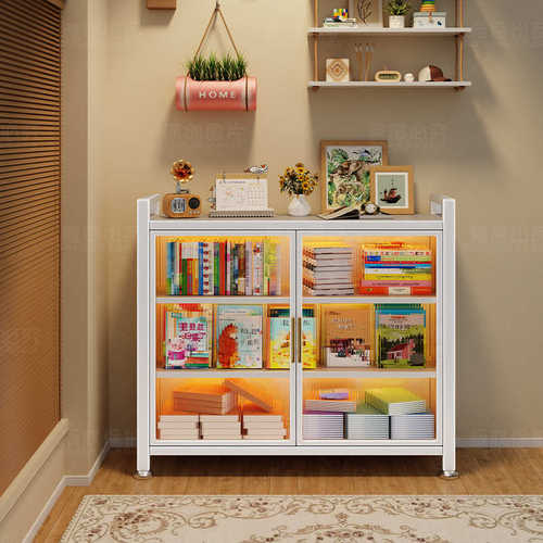 钢制书架置物架多层家用儿童卧室书柜储物柜一体靠墙落地展示柜子