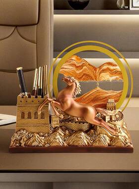 新中式马到成功画奢创250611-2意筒流沙摆件客厅轻高档笔办公室装