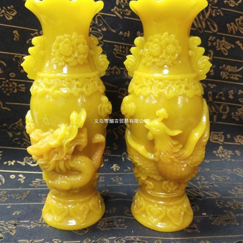 黄龙玉手工雕刻仿寿山石摆件精品家居雕刻摆件花瓶一对工艺送礼