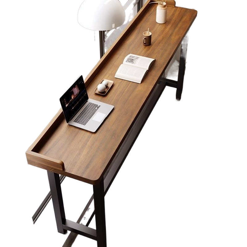 新款阳台吧台桌子简约实木长条挡板桌靠窗靠墙窄条高脚桌椅组合