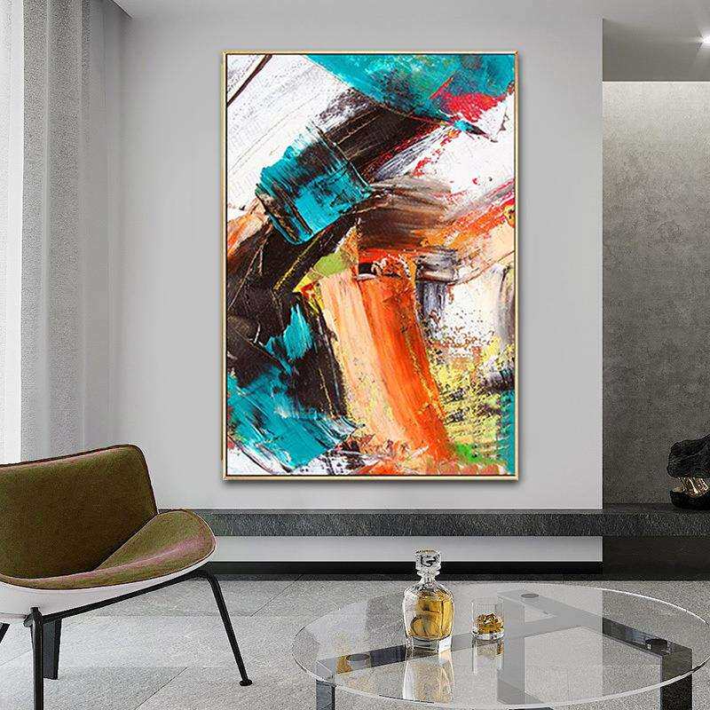 新款直销现代简约客厅餐厅抽象画纯手绘油画超大幅玄关装饰画落地