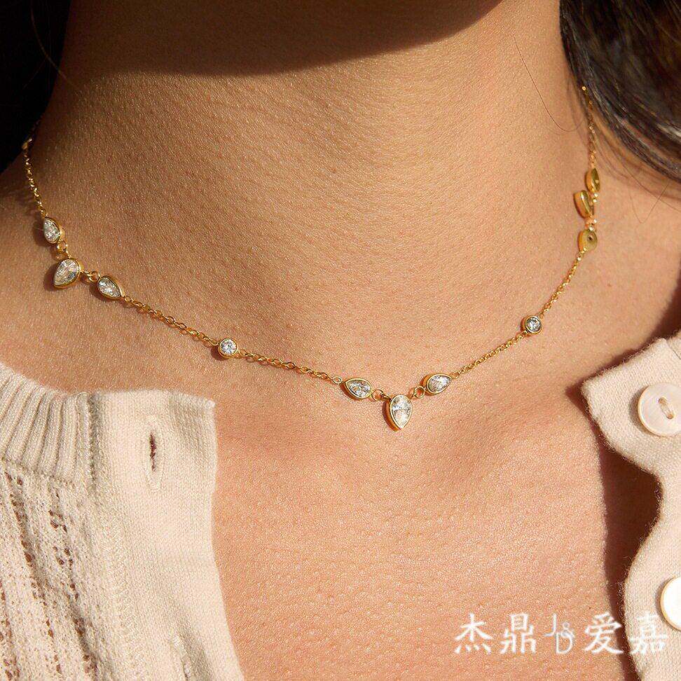 杰鼎钛钢锆石吊坠项链配饰女轻奢级感不锈钢跨境18k饰品不掉色