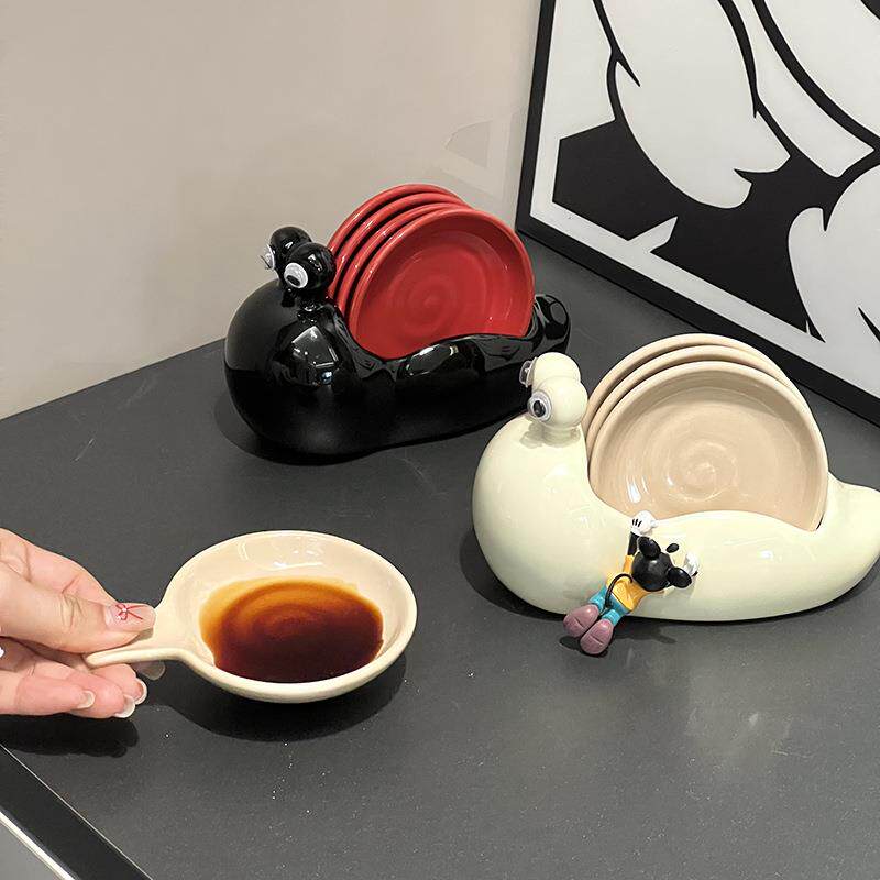 萌趣蜗牛陶瓷调味料碟套装家用厨房味碟前菜小碟创意果酱蘸料碟子