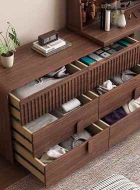 实木梳妆2台柜一体2XAR0斗5新款床尾储物角收纳柜中古风卧室转化