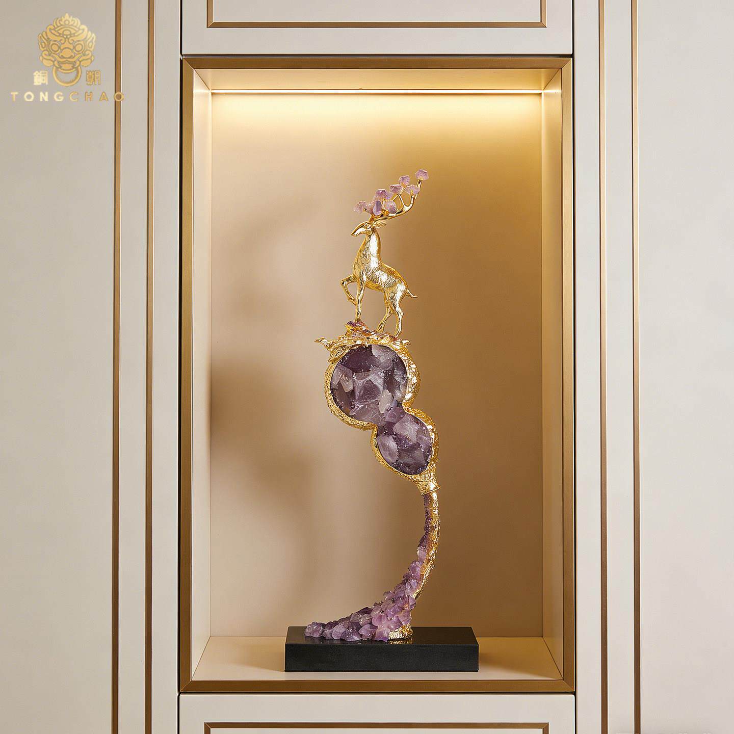 轻奢紫水晶鹿摆件入户玄关客厅装饰葫芦招财旺宅装饰乔迁开业礼品