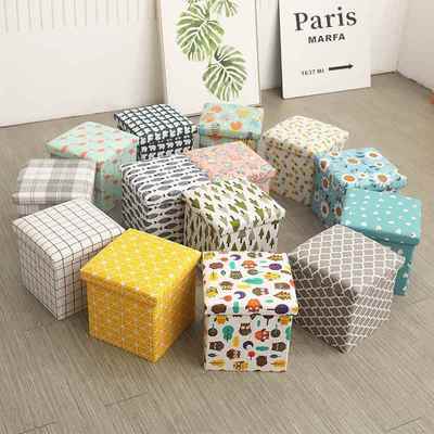 多功能印花棉麻折叠收纳凳子家用可坐小号储物凳子可坐人沙发凳