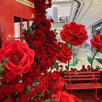 大型玫瑰玫瑰红道具拍照情人节活动超级装饰打卡网玫瑰花大巨型