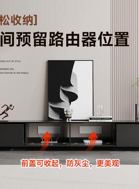 意式轻奢实木电视柜组合 小户型客厅黑色烤漆电视柜中间镂空背部