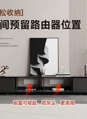 意式轻奢实木电视柜组合 小户型客厅黑色烤漆电视柜中间镂空背部