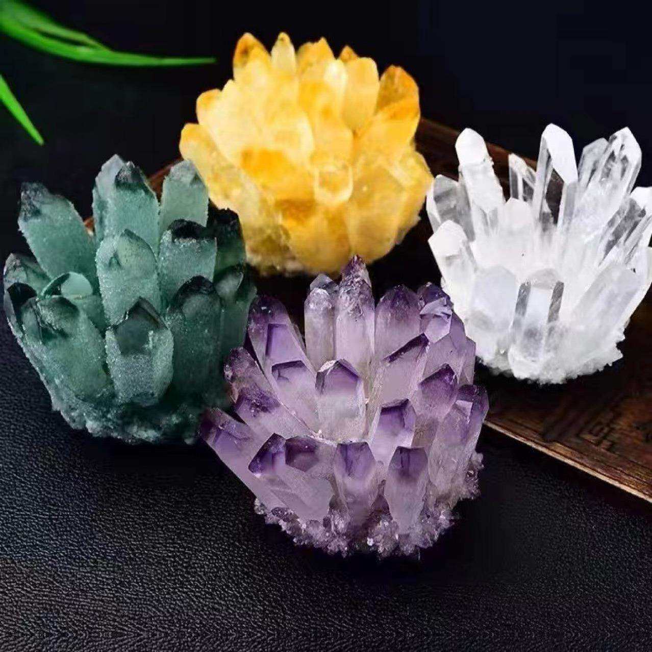 黄水晶簇绿幽灵晶簇白水晶簇紫水晶簇摆件收藏工艺品装饰