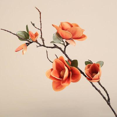 莲心玉兰花彷真花假花新中式干 干燥花枝摆件客厅样板房装饰花插