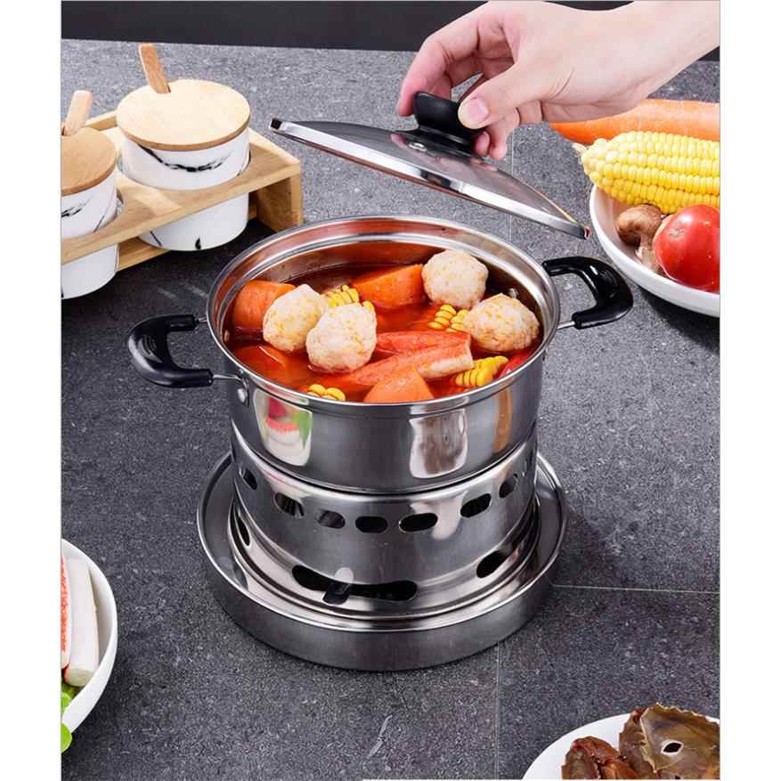 不锈钢加厚酒精炉液体固体小火锅户外家用酒精锅学生宿舍一人一锅