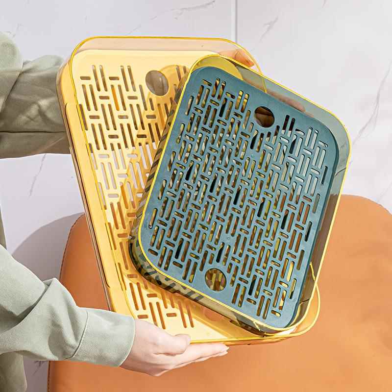 轻奢透明沥水盘家用双层杯子托盘厨房塑料沥水碗架客厅长方形茶盘