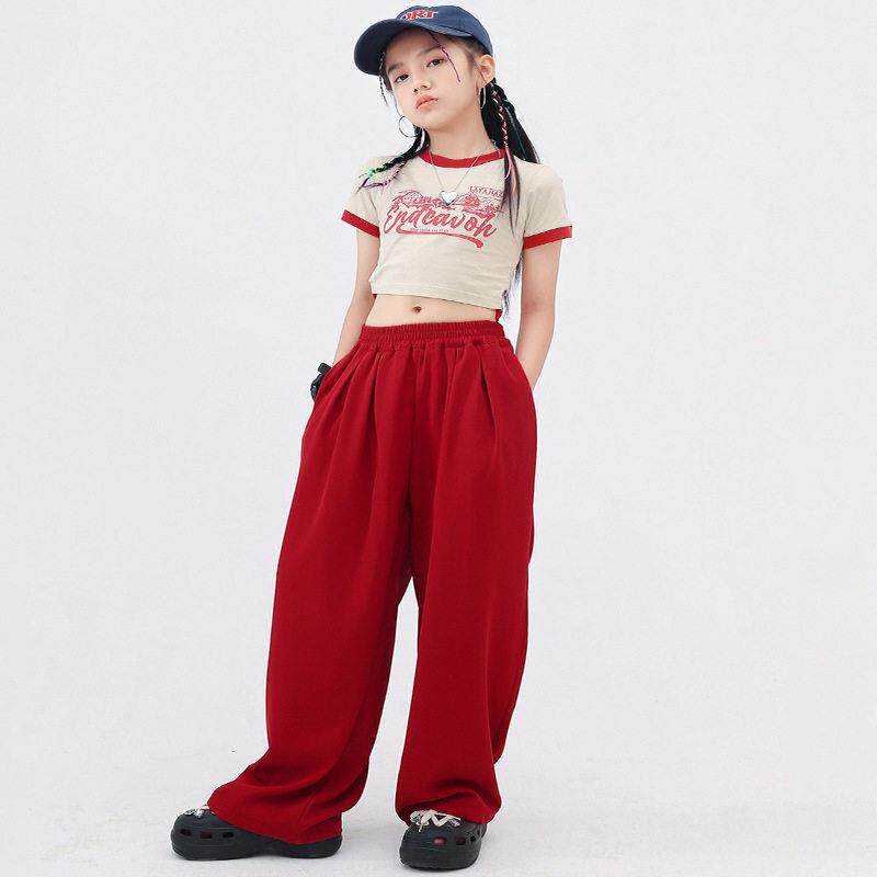 爵士舞服装女童阔腿裤子练功服露脐短款上衣少儿童走秀JAZZ演出服