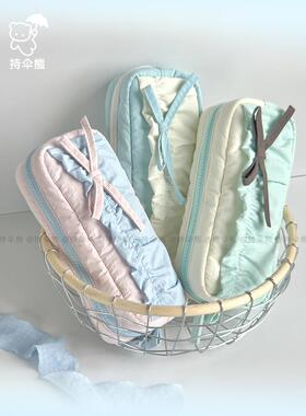 正品旗舰店文具女生可爱笔袋高颜值ins风持伞熊女大容量蝴蝶结小众尼龙袋夹层收纳
