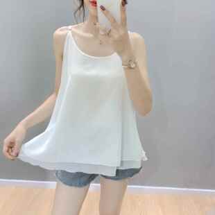 宽松吊带背心女内搭胖mm大尺码 200斤遮肚子细绳u领假两件上衣雪纺