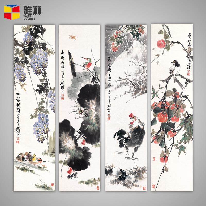 字画复制酒店配画装裱书画礼品字画名家陈葆棣花卉花鸟条屏